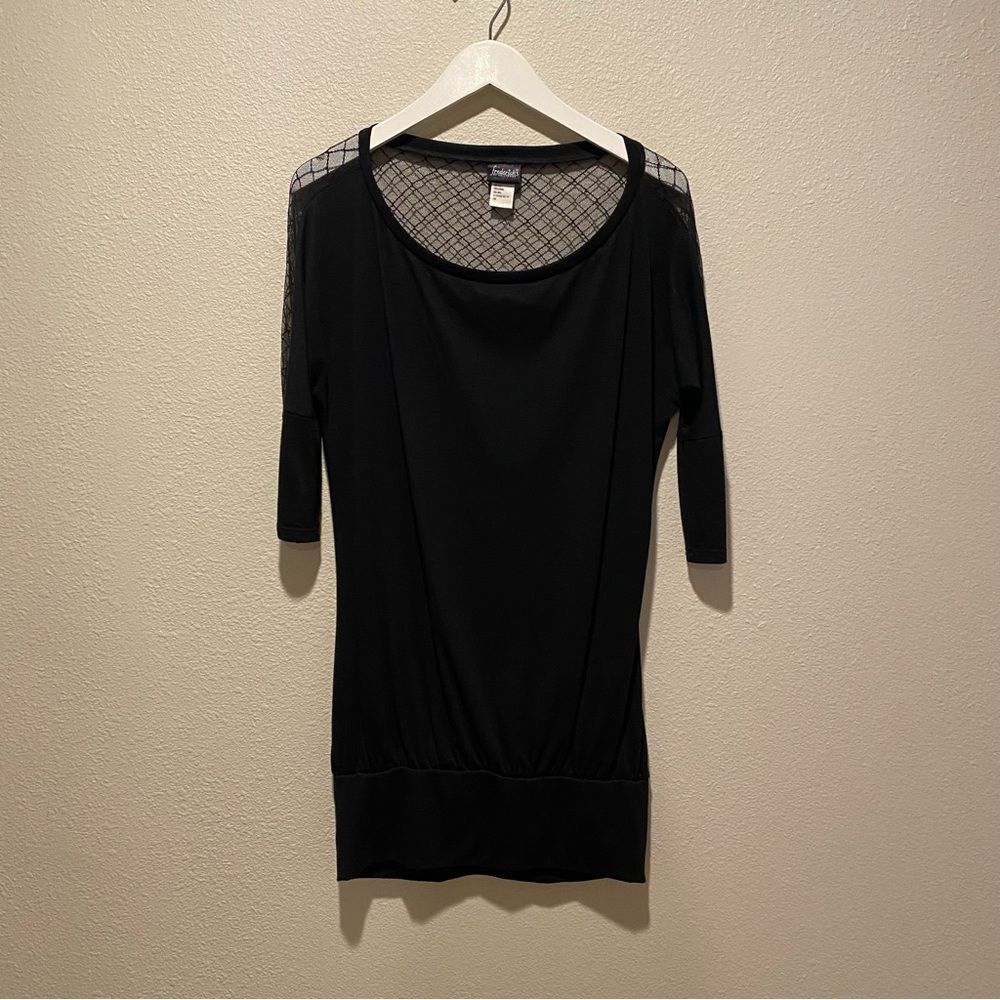 Frederick's of Hollywood Dress Size small black Sheer back fishnet elbow sleeve